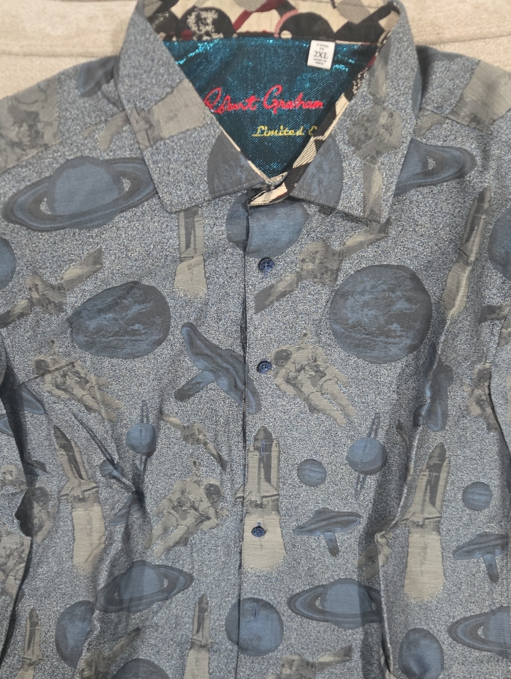 Robert Graham Blue Space & Astronaut Print Shirt Jacket